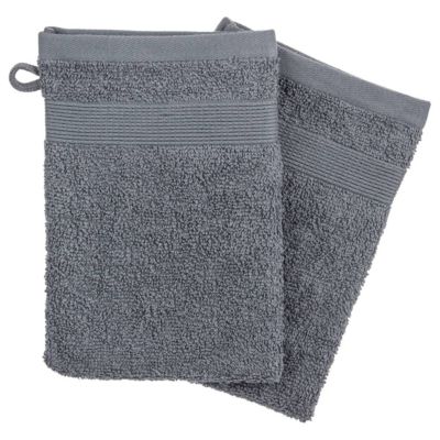 Lot de 2 gants de toilette - coton 450 gr/m² - gris anthracite 15x21 cm - Atmosphera