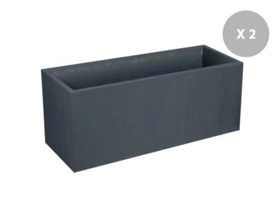 Lot de 2 Jardinières rectangulaires Volcania effet pierre 99,5 x 39,5 x 43,5 cm - 98 L - Gris anthracite