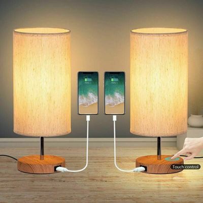 Lot de 2 Lampes de Chevet à Commande Tactile 3 Températures de Couleur et Luminosité Continue Ports de Charge USB Lampes de Chevet