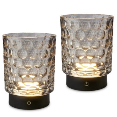 Lot de 2 lampes de table LED sans fil Corps en verre IP44 D.110x150mm Blanc chaud 2W/150lm chacune Gris - Briloner