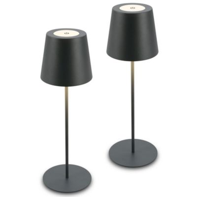 Lot de 2 lampes de table LED sans fil - IP44 - Anthracite - D.120mm - 3 niveaux tactile, USB - 2,5W - Blanc chaud - Briloner