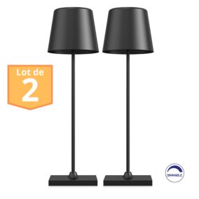 Lot de 2 lampes de table rechargeables noir 3W 3000K IP44