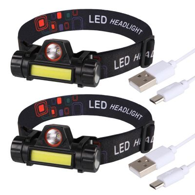 Lot de 2 Lampes Frontales LED Waterproof Rechargeables USB - Réglables - Éclairage Puissant - Résistantes Pluie et Humidité - x2