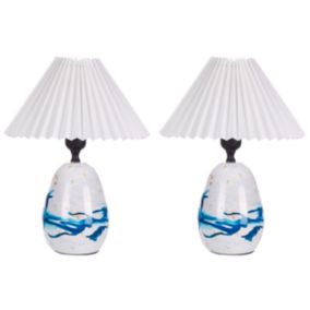 Lot de 2 lampes à poser en céramique blanc et bleu GENFEL