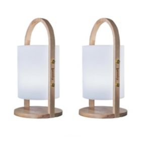 Lot de 2 Lanternes sans fil LED WOODY Bois clair Bois naturel H37CM