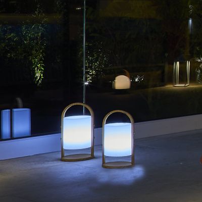 Lot de 2 Lanternes sans fil LED WOODY Bois clair Bois naturel H37CM