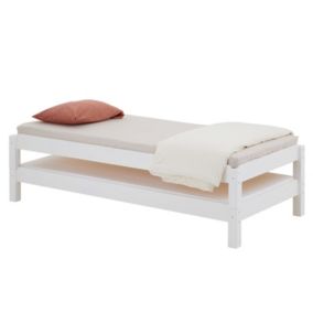 Lot de 2 lits superposables RINO 80 x 190 cm, lits simples 1 place, couchage d'appoint, en pin massif lasuré blanc