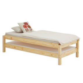 Lot de 2 lits superposables RINO 80 x 190 cm, lits simples 1 place, couchage d'appoint, en pin massif vernis naturel