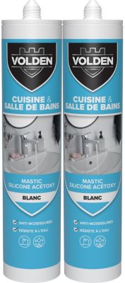 Lot de 2 mastics silicone acétoxy blanc Volden cuisine et salle de bains