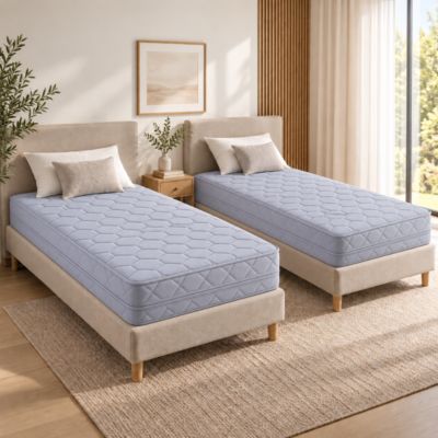 Lot de 2 Matelas 70x190x20,5 cm - 7 zones de confort - Souple - Compatible sommiers électriques - Oreillers inclus - Confort opti