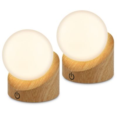 Lot de 2 mini lampes de table LED sans fil IP54 Rechargeables 90x80x100mm Blanc chaud 2W/150lm chacune Aspect bois - Briloner
