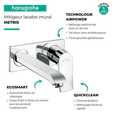 Lot de 2 mitigeurs lavabo encastré HANSGROHE Metris 225, mécanique