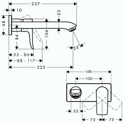Lot de 2 mitigeurs lavabo encastré HANSGROHE Metris 225, mécanique