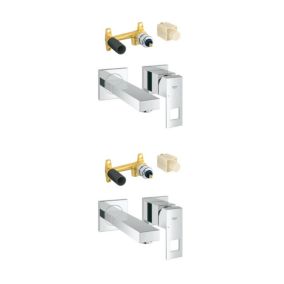 Lot de 2 mitigeurs lavabo mural GROHE Eurocube 2 trous S Chromé + corps encastré