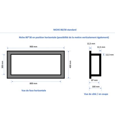 Lot de 2 niches à carreler étanches - formats intérieurs 80 x 30 cm - 9 cm de profondeur