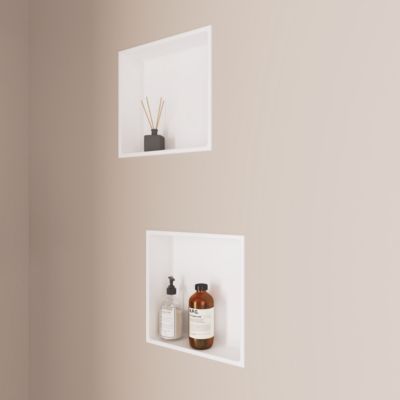 Lot de 2 Niches de Douche Blanc Satiné - 33x33 cm - Rangement Mural Salle de Bain - NOOK