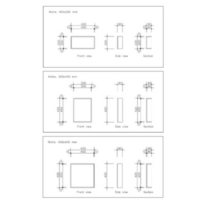 Lot de 2 niches de douche à carreler  - formats intérieurs 40 x 20 cm - 9 cm de profondeur