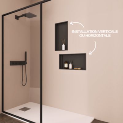 Lot de 2 Niches de Douche Noir Satiné - 33x33 cm et 63X33 cm - Rangement Mural Salle de Bain - NOOK