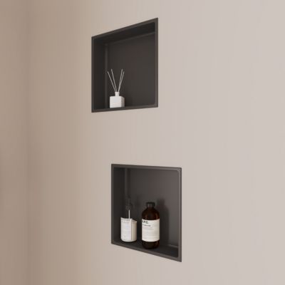 Lot de 2 Niches de Douche Noir Satiné - 33x33 cm - Rangement Mural Salle de Bain - NOOK