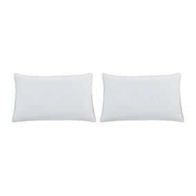 Lot de 2 oreillers anti-acariens enveloppe percale 93fils/cm² - 50 x 80 cm - garnissage plumettes et duvet - Blanc passepoil taupe