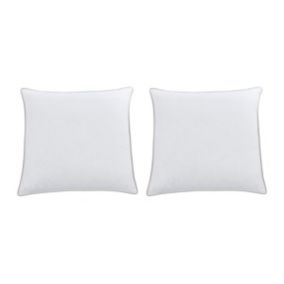 Lot de 2 oreillers anti-acariens enveloppe percale 93fils/cm² - 65 x 65 cm - garnissage plumettes et duvet - Blanc passepoil taupe