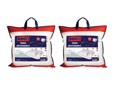 Lot de 2 oreillers DODO ergonomiques anti-acariens à mémoire de forme - 60 x 60 cm - COEUR ADAPT