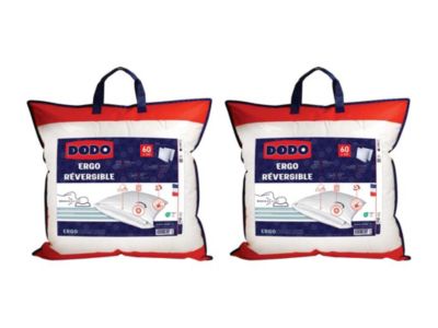 Lot de 2 oreillers DODO ergonomiques anti-acariens à mémoire de forme - 60 x 60 cm - COEUR ADAPT