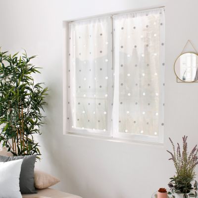 Lot de 2 paires de vitrages, Blanc, Motif pois brodé, Passe Tringle, Collection Smarties, CMADECO - Blanc