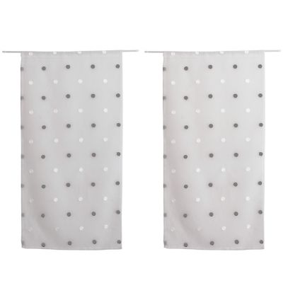 Lot de 2 paires de vitrages, Blanc, Motif pois brodé, Passe Tringle, Collection Smarties, CMADECO - Blanc