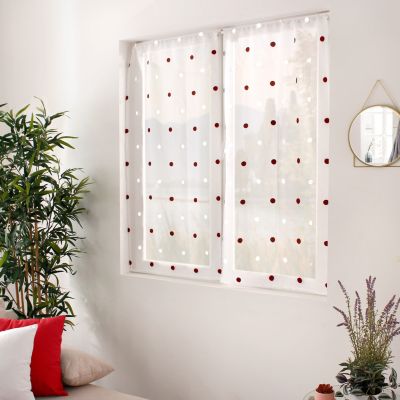 Lot de 2 paires de vitrages, Blanc, Motif pois brodé, Passe Tringle, Collection Smarties, CMADECO - Blanc