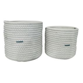 Lot de 2 panier ronds blancs à motif vert Norasia