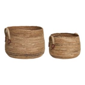 Lot de 2 Paniers Décoratifs de Rangement Aosta, Marron, Feuilles de Bananier, 39x39x28,5 cm, EPIKASA