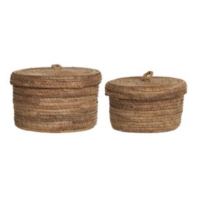 Lot de 2 Paniers Décoratifs de Rangement Desio, Marron, Feuilles de Bananier, 24x24x16 cm, EPIKASA