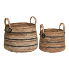 Lot de 2 Paniers Décoratifs de Rangement Herbe, Marron, Feuilles de Bananier, 39x39x28,5 cm, EPIKASA