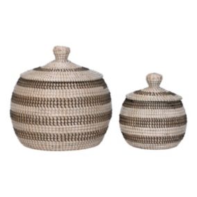 Lot de 2 Paniers Décoratifs de Rangement Ipoh, Marron, Herbe de Mer, 40x40x39 cm, EPIKASA