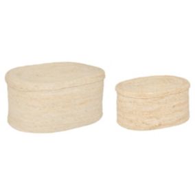 Lot de 2 paniers de rangement avec couvercles coloris naturel