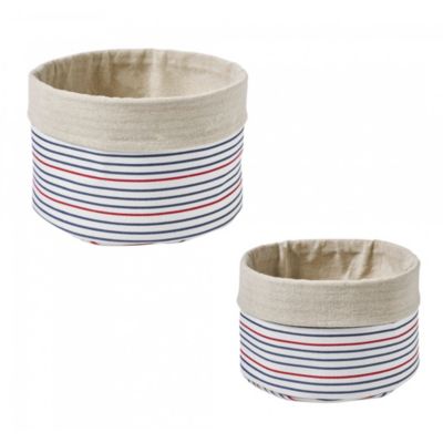 Lot de 2 paniers de rangement à rayures en polycoton 27x27cm