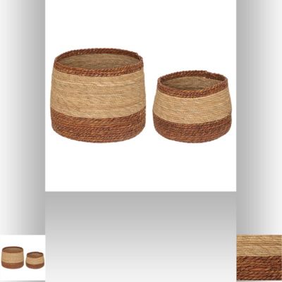 Lot de 2 paniers de rangement ronds coloris naturel et rouge