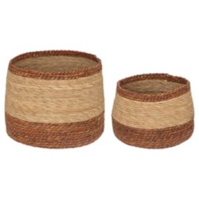 Lot de 2 paniers de rangement ronds naturel et rouge