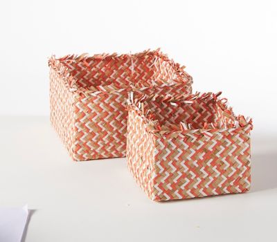 Paniers Rangement Jonc De Mer Decorasian - Lot De 2 Plateaux Rectangulaires - Style Naturel Et Vintage