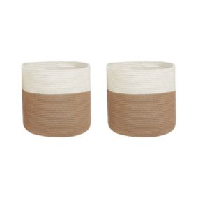 Lot de 2 paniers en coton beige et blanc 52 cm ARDESEN