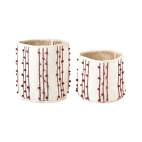 Lot de 2 paniers en coton beige et rouge KHEL