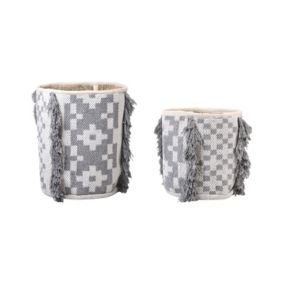 Lot de 2 paniers en coton blanc cassé et gris KALAI