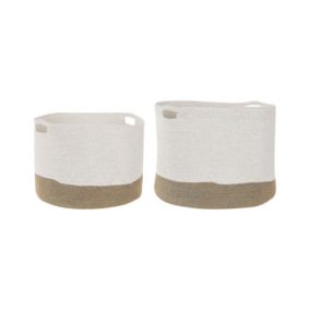 Lot de 2 paniers en coton blanc et beige KAHAN