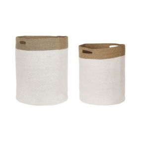 Lot de 2 paniers en coton blanc et beige KARDH