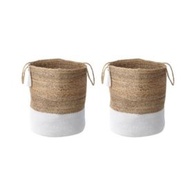 Lot de 2 paniers en juge blanc et beige GAJAR