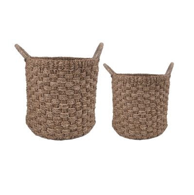 Paire De Paniers Ronds En Bambou Tressé - Naturel, Pour Charbon Ou Déco