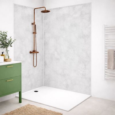 Lot de 2 panneaux de douche en aluminium (90x220 & 120x220 cm) + profilés blanc - Béton Clair - Gris