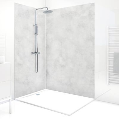 Lot de 2 panneaux de douche en aluminium (90x220 & 120x220 cm) + profilés blanc - Béton Clair - Gris