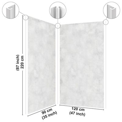 Lot de 2 panneaux de douche en aluminium (90x220 & 120x220 cm) + profilés blanc - Béton Clair - Gris
